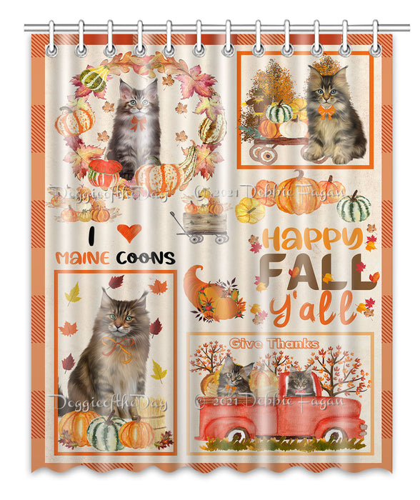 Happy Fall Y'all Pumpkin Maine Coon Cats Shower Curtain Bathroom Accessories Decor Bath Tub Screens