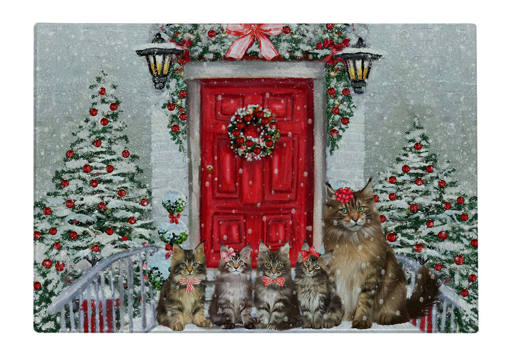 Christmas Holiday Welcome Maine Coon Cats Cutting Board - For Kitchen - Scratch & Stain Resistant - Designed To Stay In Place - Easy To Clean By Hand - Perfect for Chopping Meats, Vegetables
