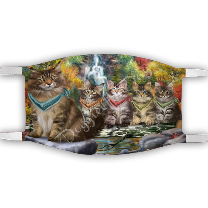 Scenic Waterfall Maine Coon Cats Face Mask FM49315