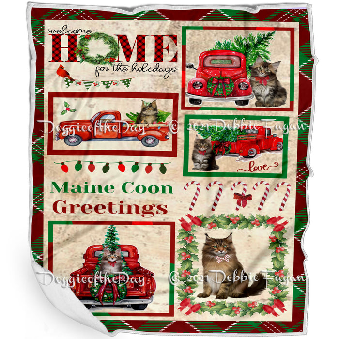 Welcome Home for Christmas Holidays Maine Coon Cats Blanket BLNKT72046