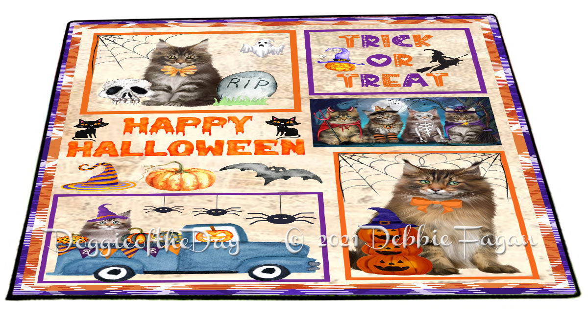 Happy Halloween Trick or Treat Maine Coon Cats Indoor/Outdoor Welcome Floormat - Premium Quality Washable Anti-Slip Doormat Rug FLMS58138