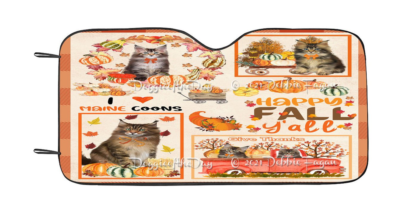 Happy Fall Y'all Pumpkin Maine Coon Cats Car Sun Shade Cover Curtain