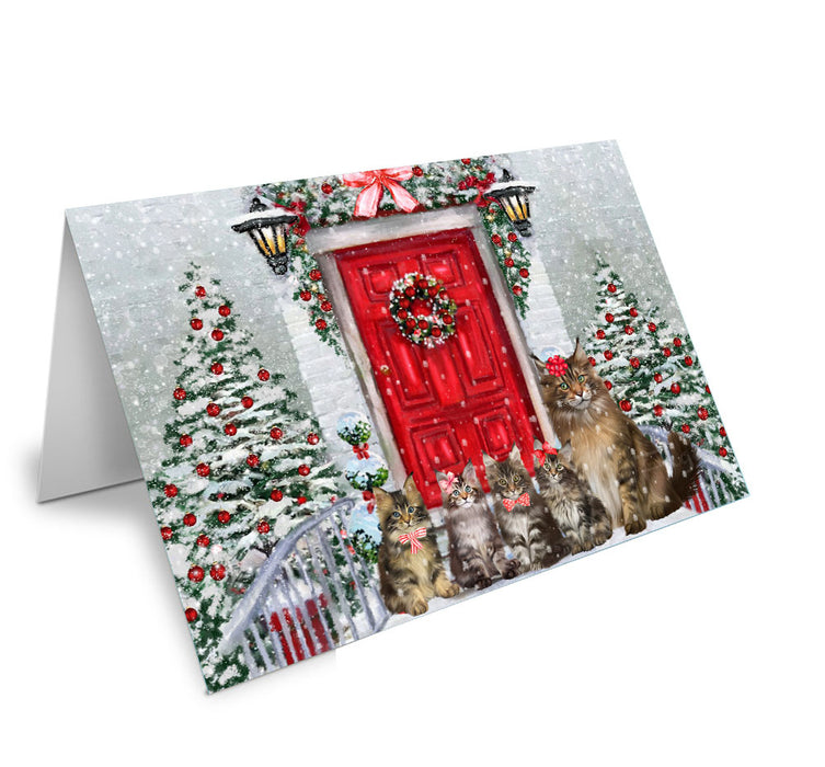 Christmas Holiday Welcome Maine Coon Cat Handmade Artwork Assorted Pets Greeting Cards and Note Cards with Envelopes for All Occasions and Holiday Seasons