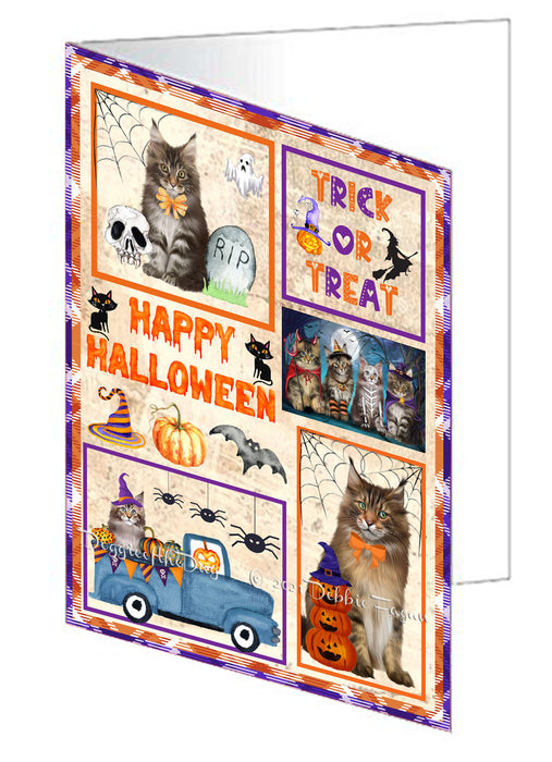 Happy Halloween Trick or Treat Maine Coon Cats Handmade Artwork Assorted Pets Greeting Cards and Note Cards with Envelopes for All Occasions and Holiday Seasons GCD76541