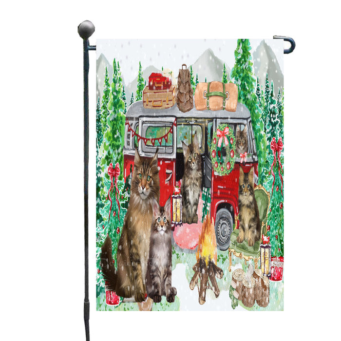 Christmas Time Camping with Maine Coon Cats Garden Flags- Outdoor Double Sided Garden Yard Porch Lawn Spring Decorative Vertical Home Flags 12 1/2"w x 18"h