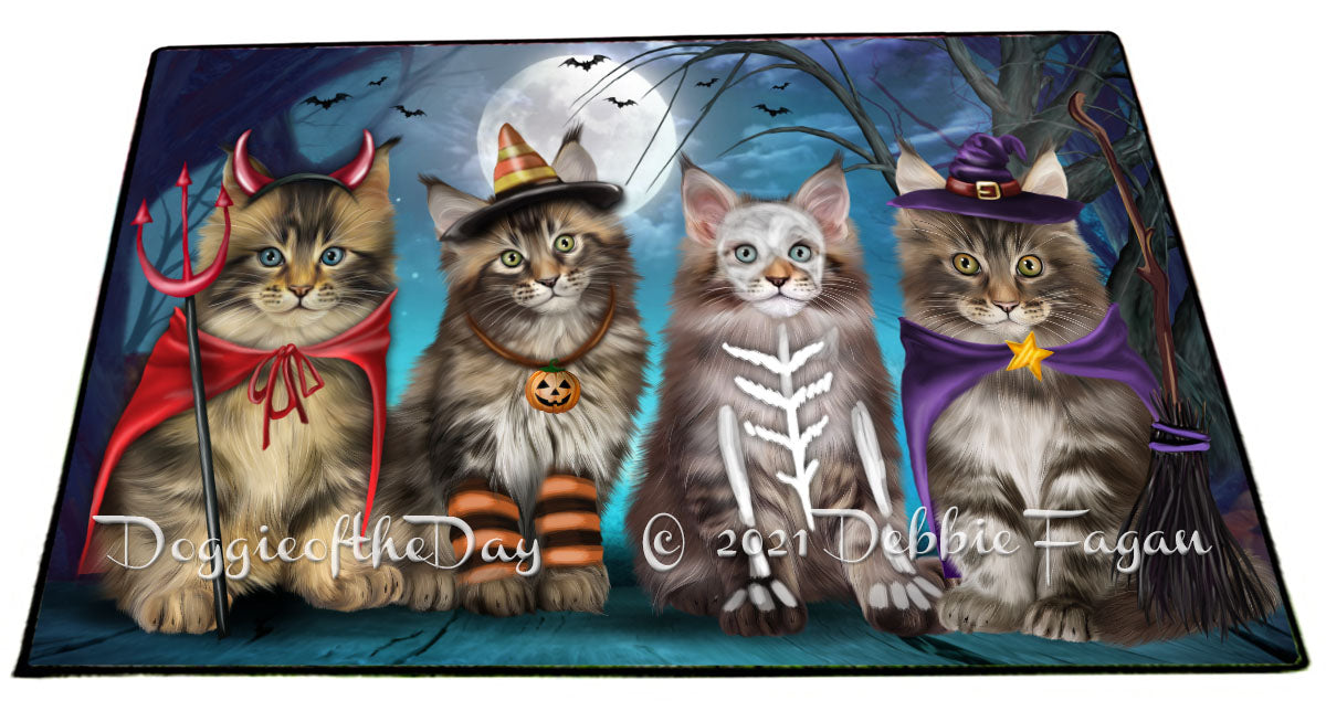 Happy Halloween Trick or Treat Maine Coon Cats Indoor/Outdoor Welcome Floormat - Premium Quality Washable Anti-Slip Doormat Rug FLMS58402