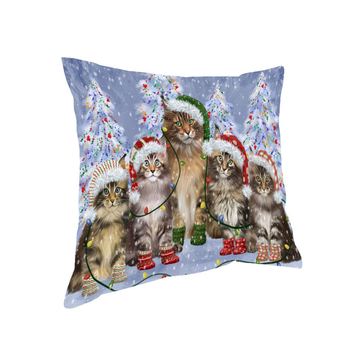 Christmas Lights and Maine Coon Cats Pillow with Top Quality High-Resolution Images - Ultra Soft Pet Pillows for Sleeping - Reversible & Comfort - Ideal Gift for Dog Lover - Cushion for Sofa Couch Bed - 100% Polyester