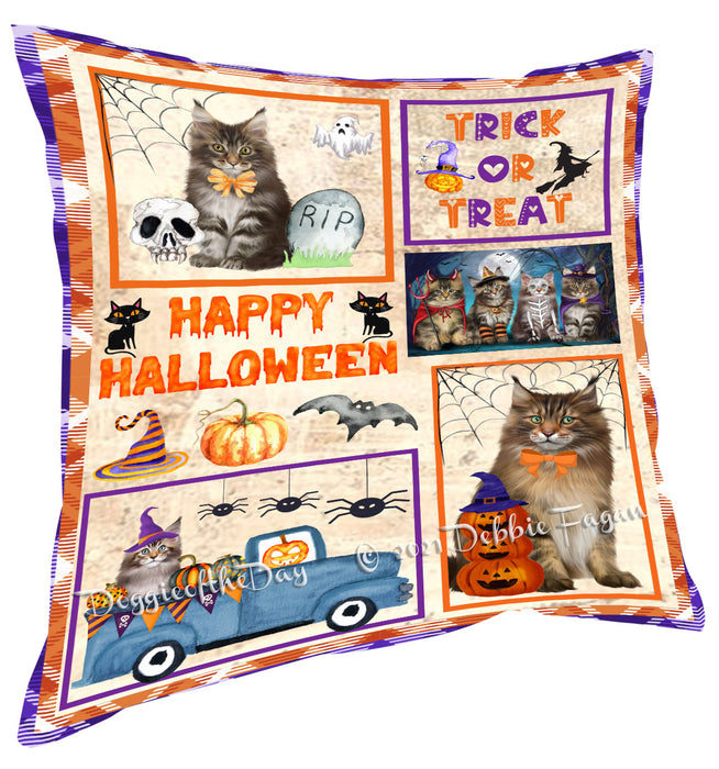 Happy Halloween Trick or Treat Maine Coon Cats Pillow with Top Quality High-Resolution Images - Ultra Soft Pet Pillows for Sleeping - Reversible & Comfort - Ideal Gift for Dog Lover - Cushion for Sofa Couch Bed - 100% Polyester, PILA88297