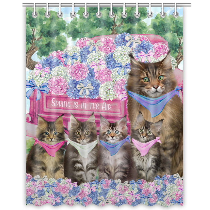 Maine Coon Shower Curtain: Explore a Variety of Designs, Halloween Bathtub Curtains for Bathroom with Hooks, Personalized, Custom, Gift for Pet and Cat Lovers