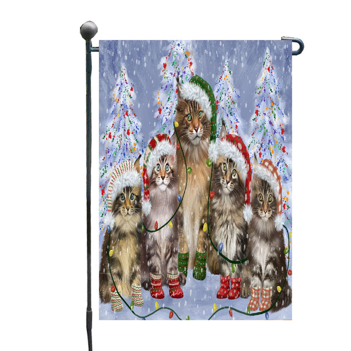 Christmas Lights and Maine Coon Cats Garden Flags- Outdoor Double Sided Garden Yard Porch Lawn Spring Decorative Vertical Home Flags 12 1/2"w x 18"h
