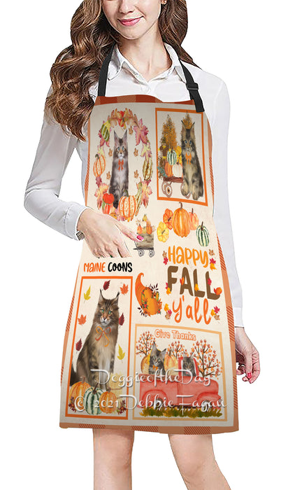 Happy Fall Y'all Pumpkin Maine Coon Cats Cooking Kitchen Adjustable Apron Apron49226