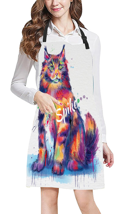 Custom Pet Name Personalized Watercolor Maine Coon Cat Apron