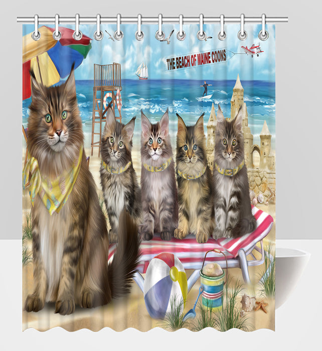 Pet Friendly Beach Maine Coon Cats Shower Curtain