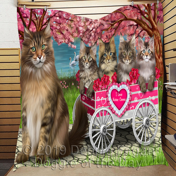 I Love Maine Coon Cats in a Cart Quilt