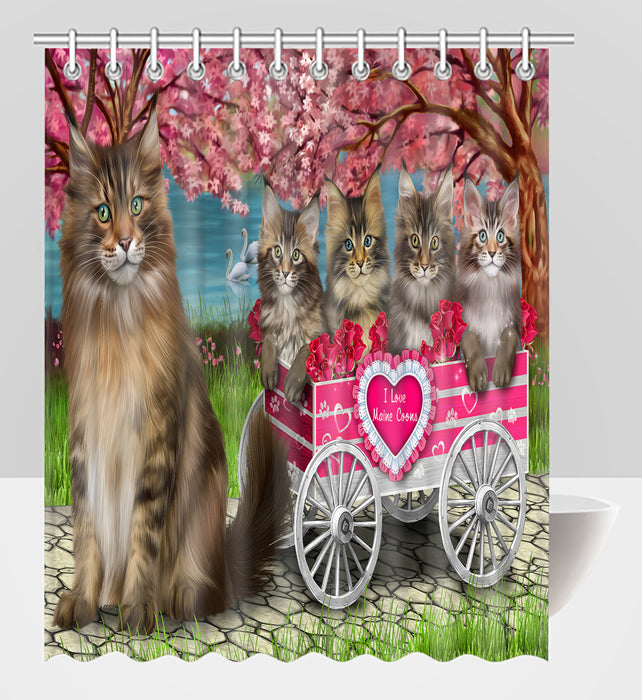 I Love Maine Coon Cats in a Cart Shower Curtain