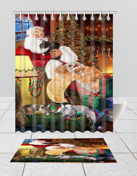 Santa Sleeping with Maine Coon Cats  Bath Mat and Shower Curtain Combo