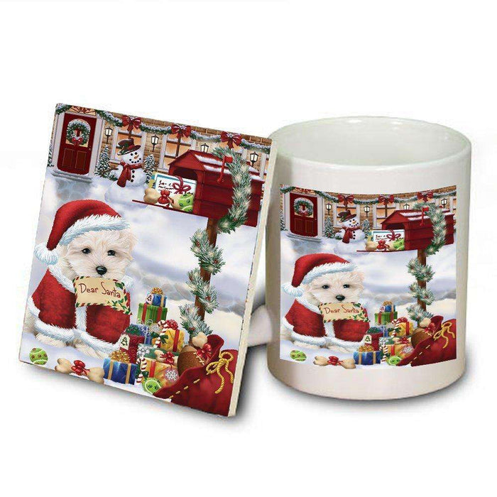 Maltese Dear Santa Letter Christmas Holiday Mailbox Dog Mug and Coaster Set
