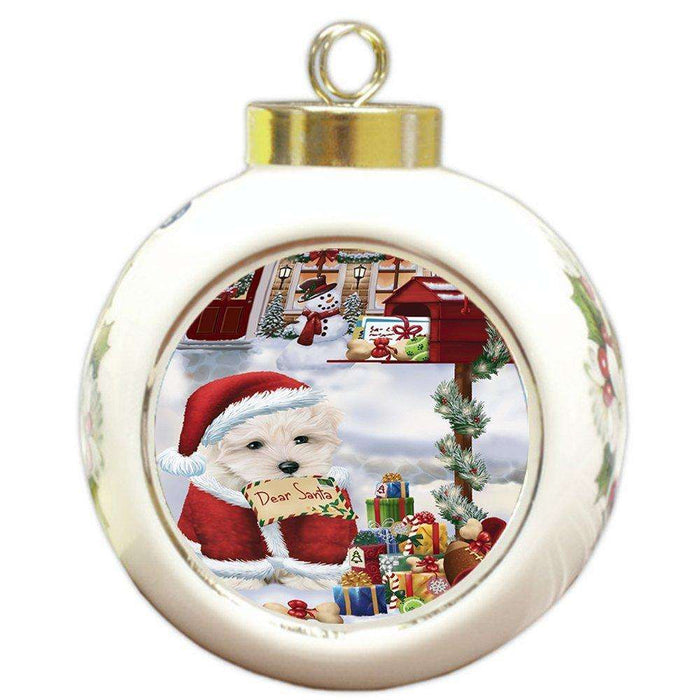 Maltese Dear Santa Letter Christmas Holiday Mailbox Dog Round Ball Ornament