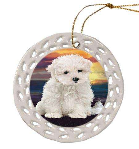 Maltese Dog Christmas Doily Ceramic Ornament