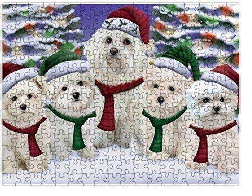 Maltese Dog Christmas Family Portrait in Holiday Scenic Background Puzzle with Photo Tin