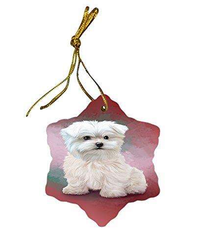 Maltese Dog Christmas Snowflake Ceramic Ornament