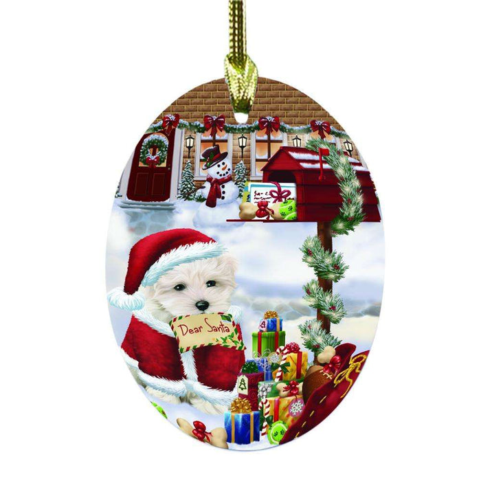 Maltese Dog Dear Santa Letter Christmas Holiday Mailbox Oval Glass Christmas Ornament OGOR49062
