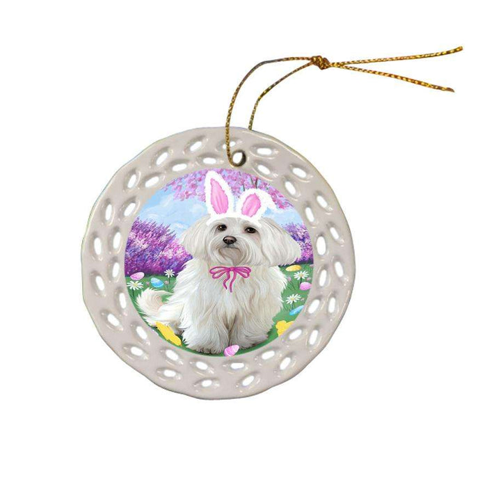 Maltese Dog Easter Holiday Ceramic Doily Ornament DPOR49182