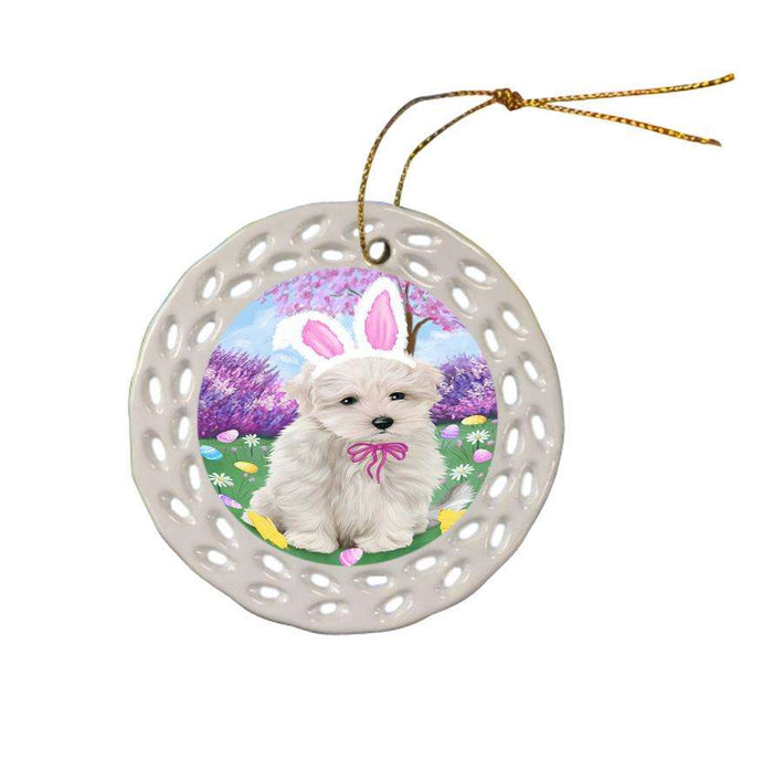 Maltese Dog Easter Holiday Ceramic Doily Ornament DPOR49184