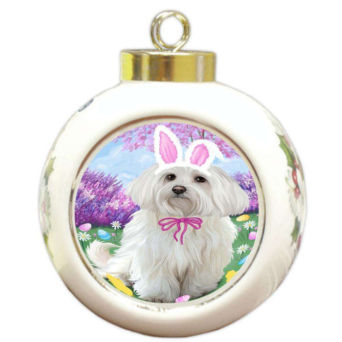 Maltese Dog Easter Holiday Round Ball Christmas Ornament RBPOR49182