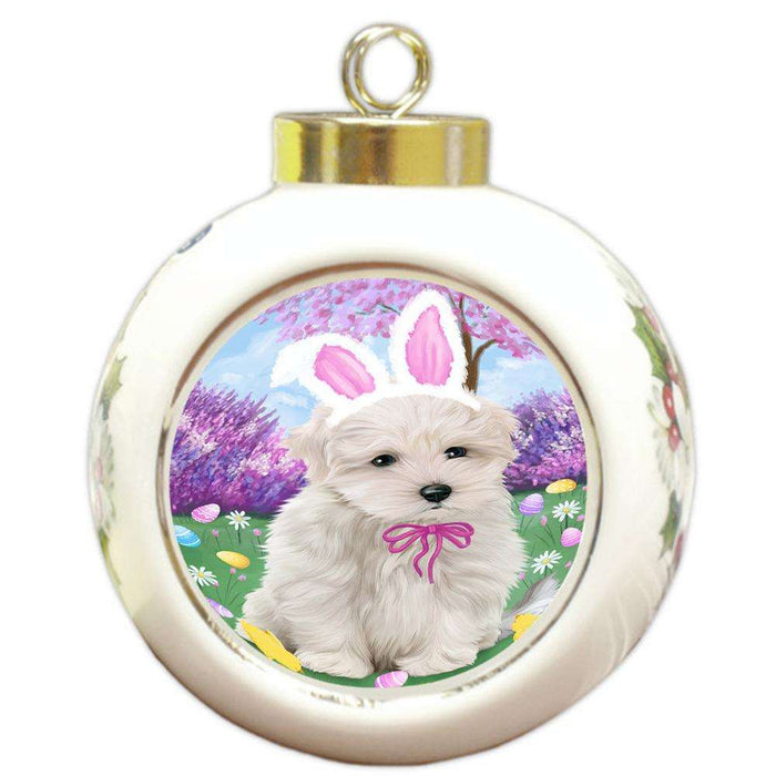 Maltese Dog Easter Holiday Round Ball Christmas Ornament RBPOR49184