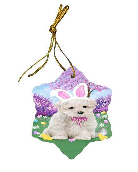Maltese Dog Easter Holiday Star Porcelain Ornament SPOR49176