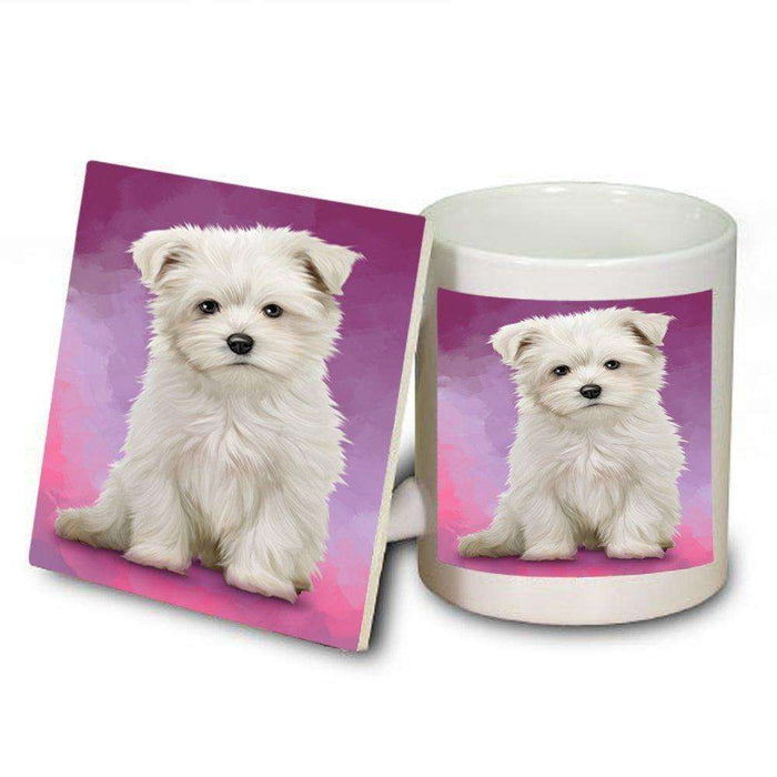 Maltese Dog Mug and Coaster Set