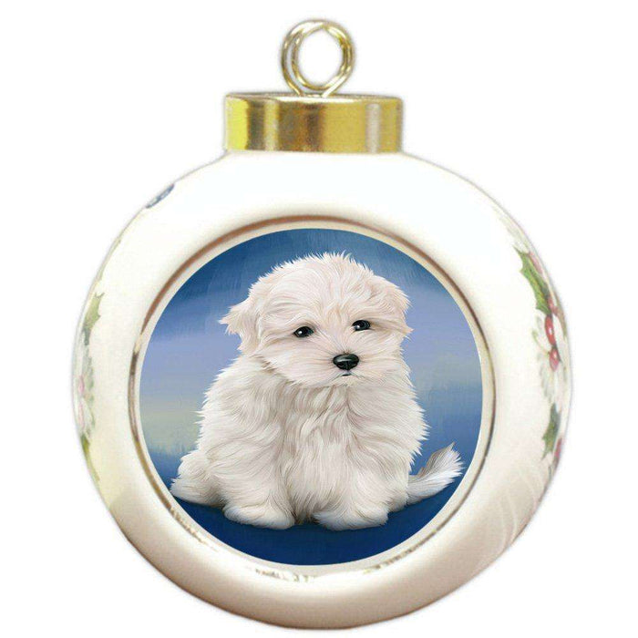 Maltese Dog Round Ball Christmas Ornament RBPOR48326