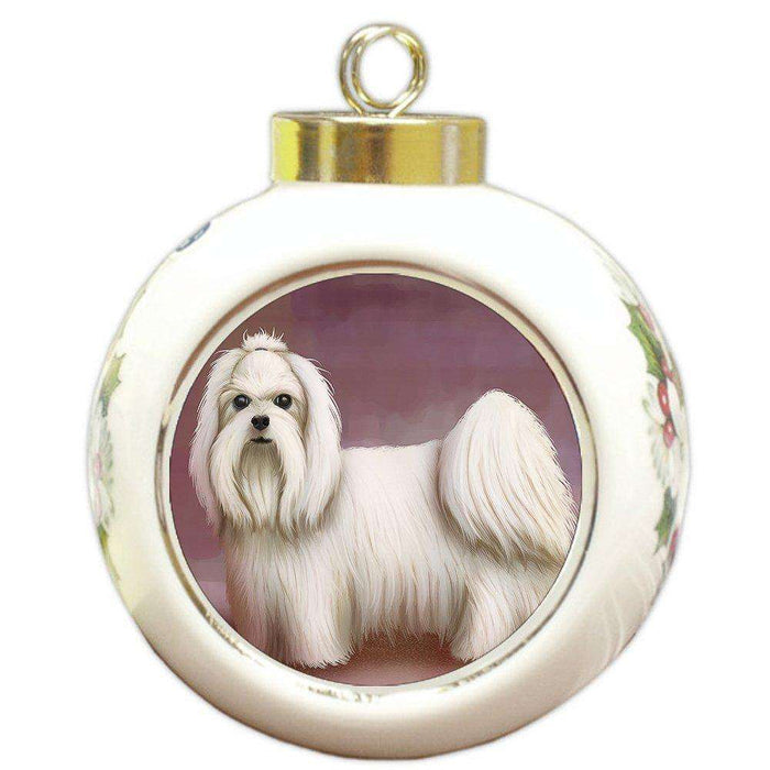 Maltese Dog Round Ball Christmas Ornament