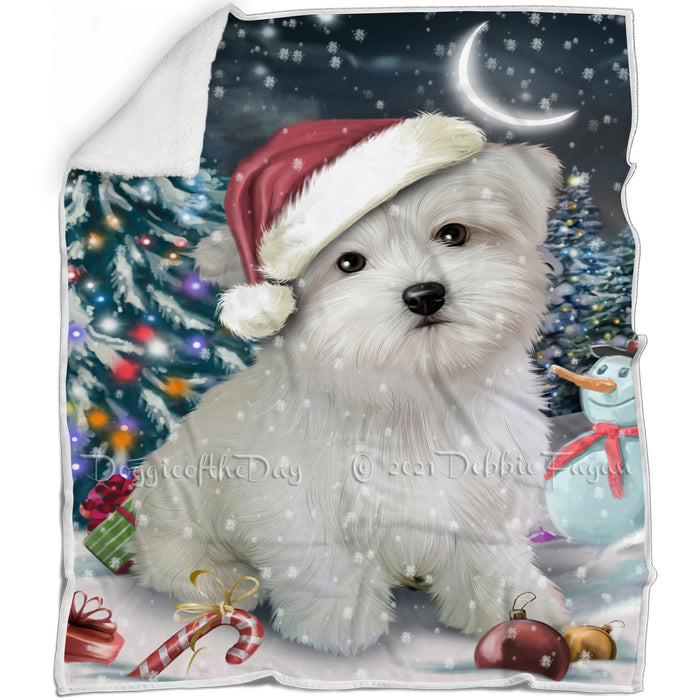 Have a Holly Jolly Christmas Maltese Dog in Holiday Background Blanket D186