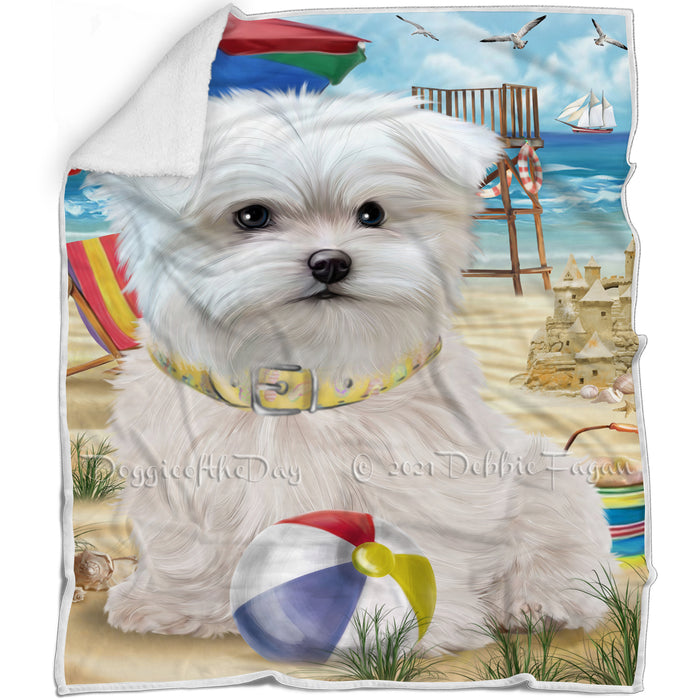 Pet Friendly Beach Maltese Dog Blanket BLNKT66099