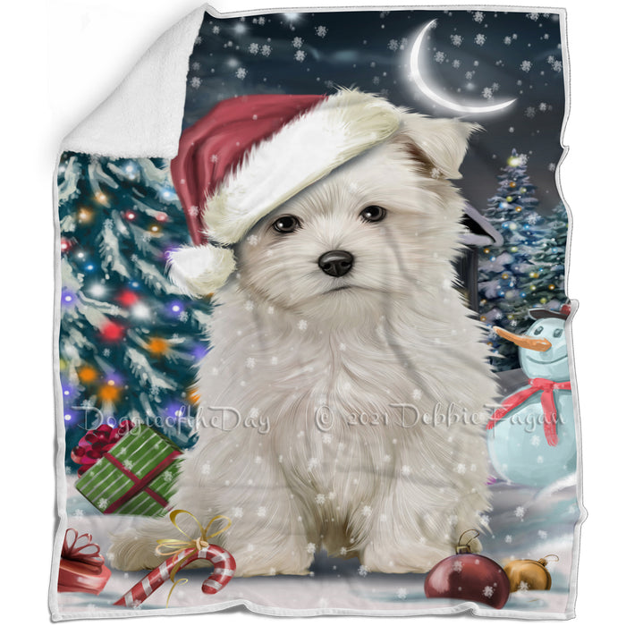 Have a Holly Jolly Christmas Maltese Dog in Holiday Background Blanket D187