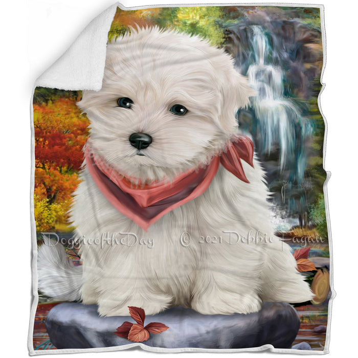 Scenic Waterfall Maltese Dog Blanket BLNKT60690