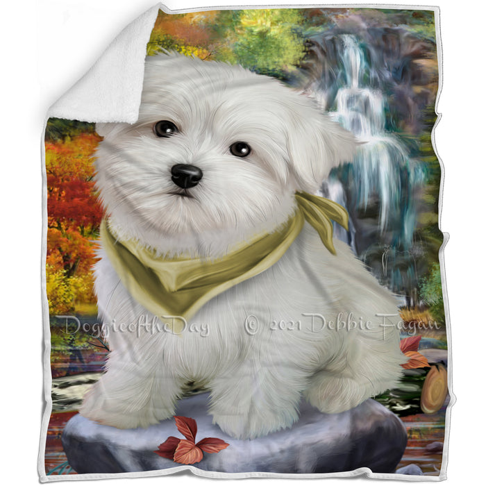 Scenic Waterfall Maltese Dog Blanket BLNKT60699
