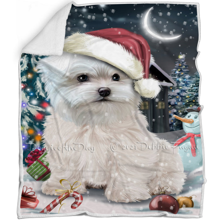 Have a Holly Jolly Christmas Maltese Dog in Holiday Background Blanket D188