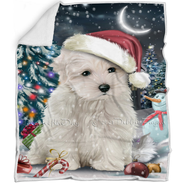 Have a Holly Jolly Christmas Maltese Dog in Holiday Background Blanket D189