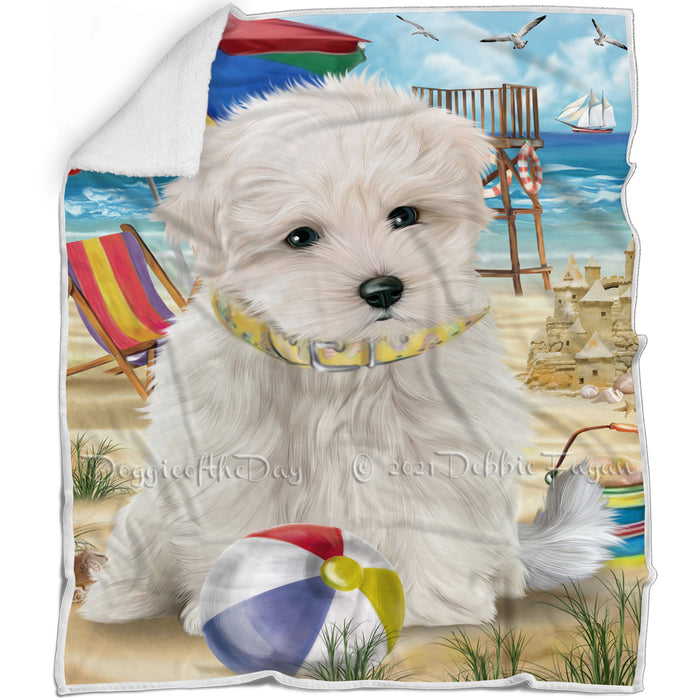 Pet Friendly Beach Maltese Dog Blanket BLNKT66117