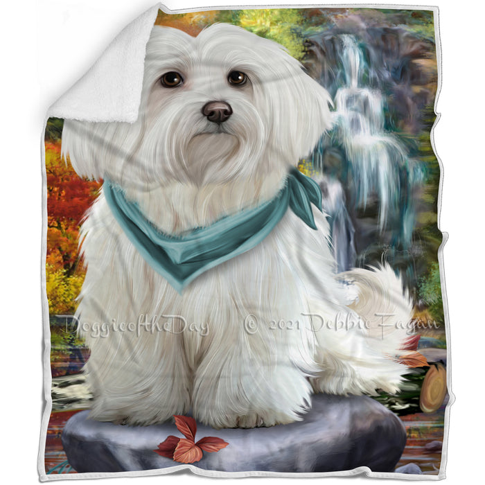 Scenic Waterfall Maltese Dog Blanket BLNKT60717