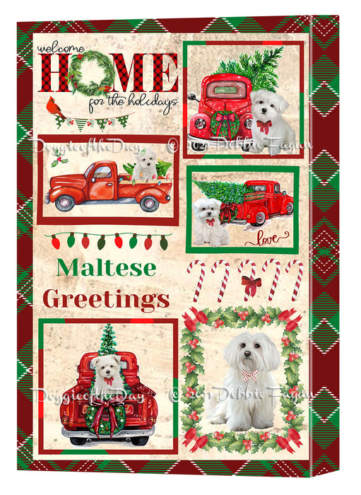 Welcome Home for Christmas Holidays Maltese Dogs Canvas Wall Art Decor - Premium Quality Canvas Wall Art for Living Room Bedroom Home Office Decor Ready to Hang CVS149678