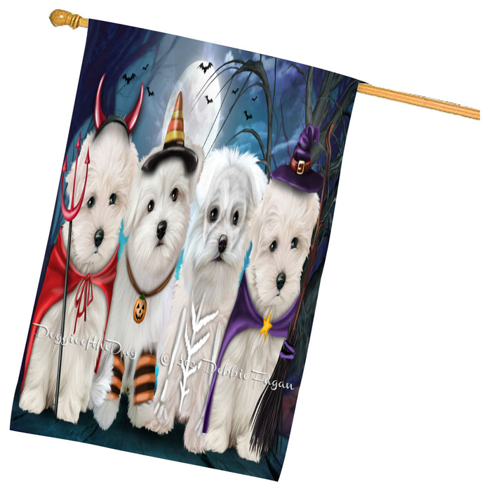 Halloween Trick or Treat Maltese Dogs House Flag Outdoor Decorative Double Sided Pet Portrait Weather Resistant Premium Quality Animal Printed Home Decorative Flags 100% Polyester