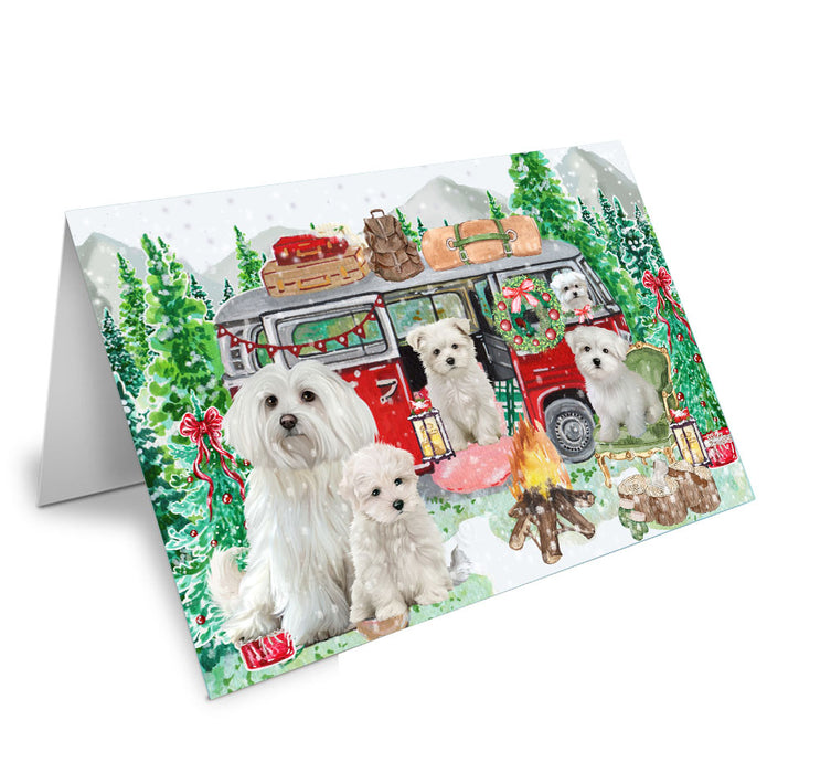 Christmas Time Camping with Maltese Dogs Handmade Artwork Assorted Pets Greeting Cards and Note Cards with Envelopes for All Occasions and Holiday Seasons