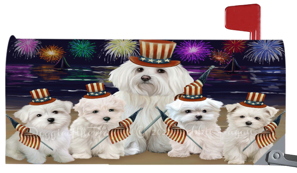 4th of July Independence Day Maltese Dogs Magnetic Mailbox Cover Both Sides Pet Theme Printed Decorative Letter Box Wrap Case Postbox Thick Magnetic Vinyl Material