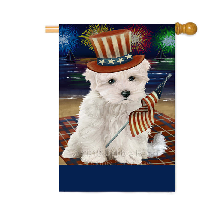 Personalized 4th of July Firework Maltese Dog Custom House Flag FLG-DOTD-A58033