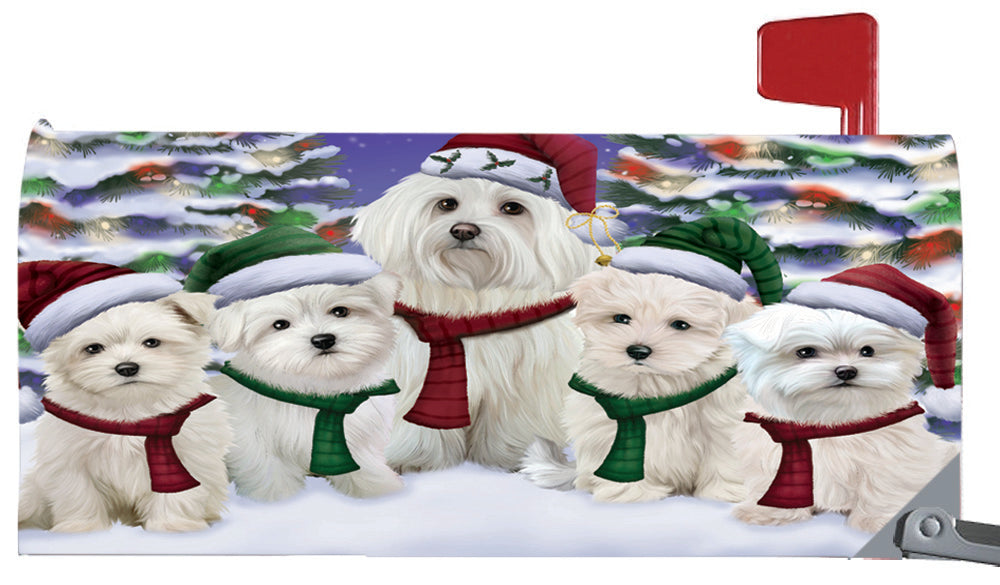 Magnetic Mailbox Cover Malteses Dog Christmas Family Portrait in Holiday Scenic Background MBC48237