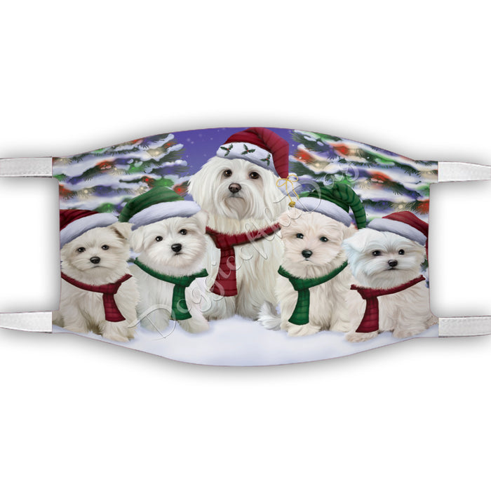 Maltese Dogs Christmas Family Portrait in Holiday Scenic Background Face Mask FM48360